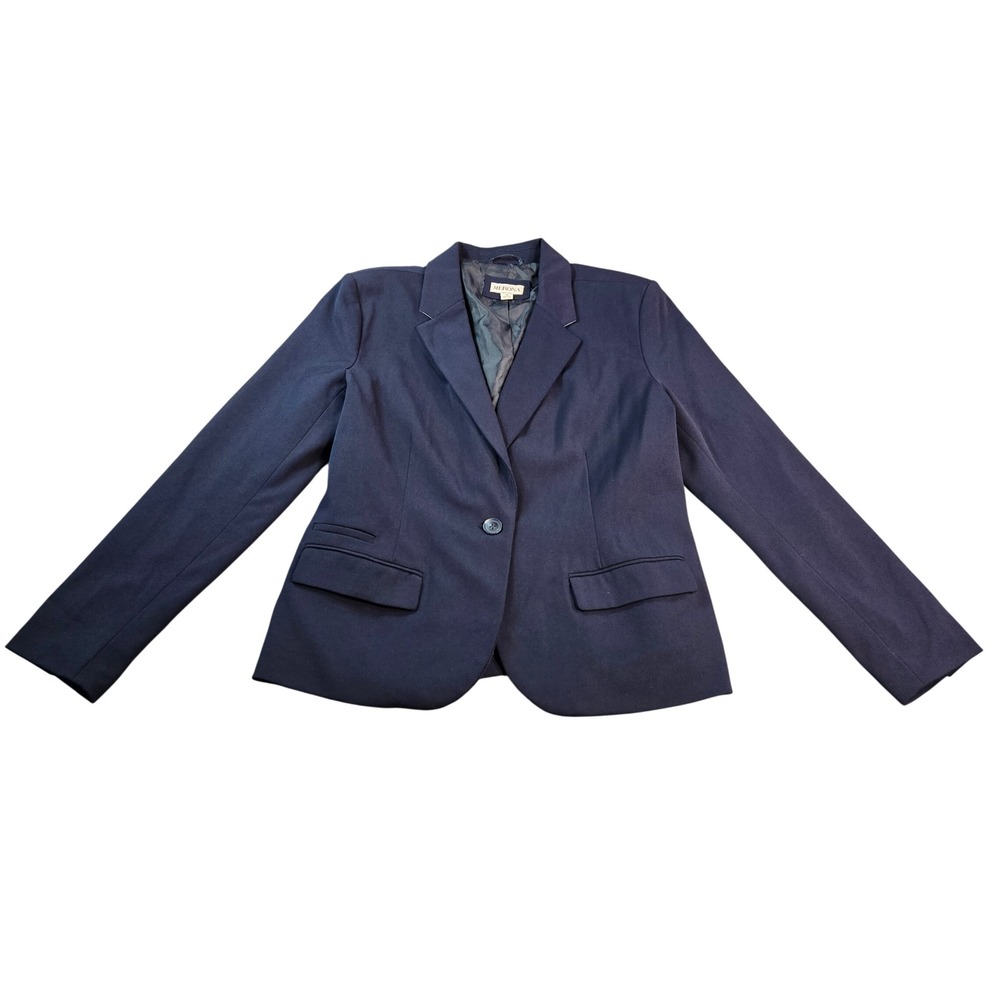Merona Women's Navy Blue Single Button Blazer Jacket Size 14 Stretch Lined